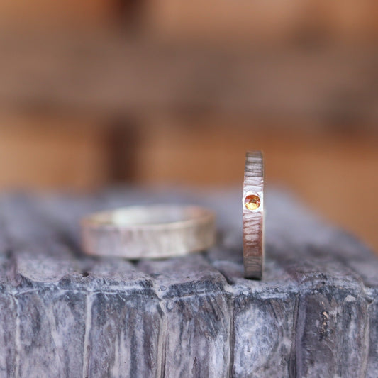 Wedding bands same and simple with yellow sapphire