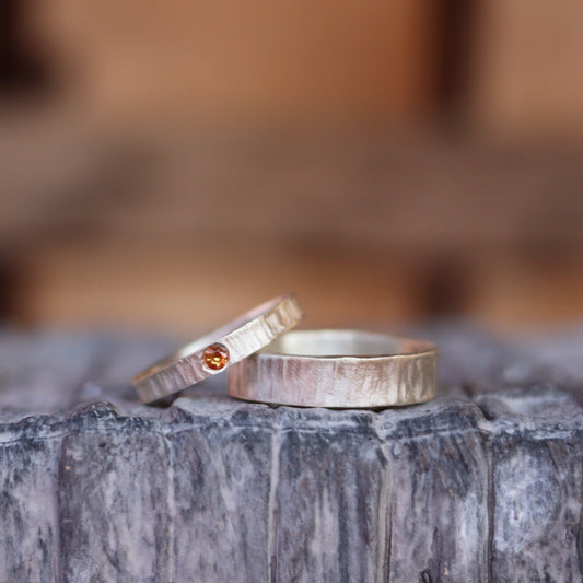 Wedding bands same and simple with yellow sapphire