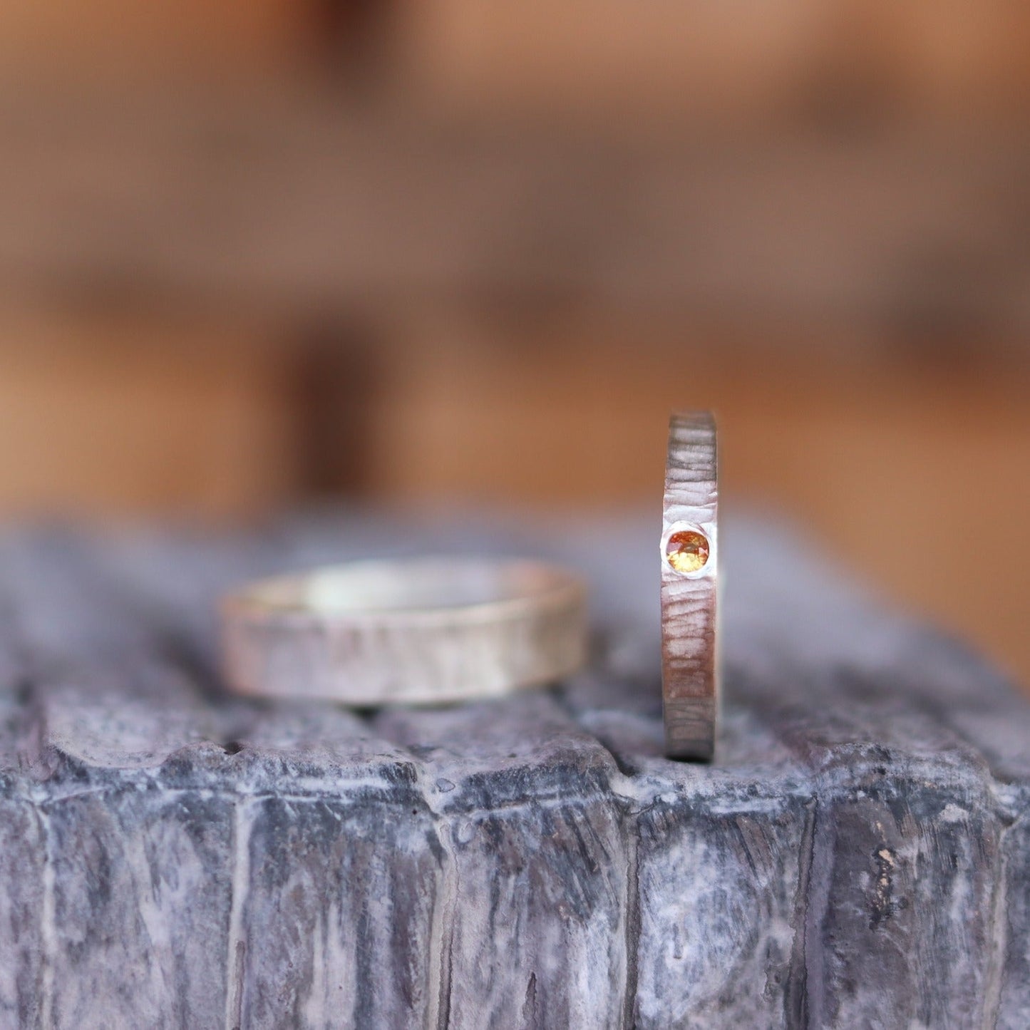 Wedding bands same and simple with yellow sapphire