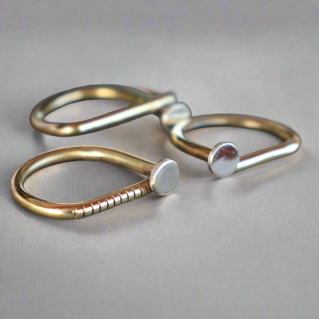brass silver mix metal rings handmaide nail design