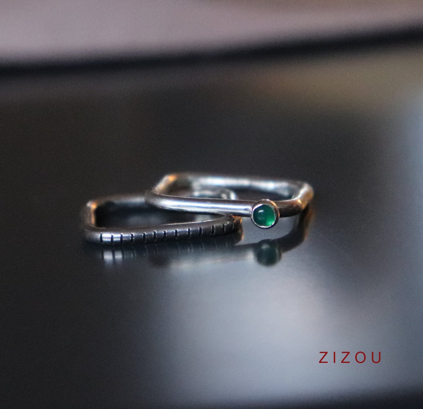 2-in-1 green onyx / square / ring