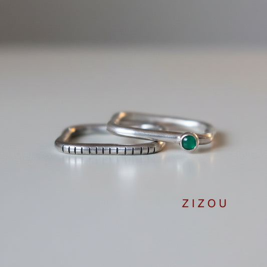2-in-1 green onyx / square / ring