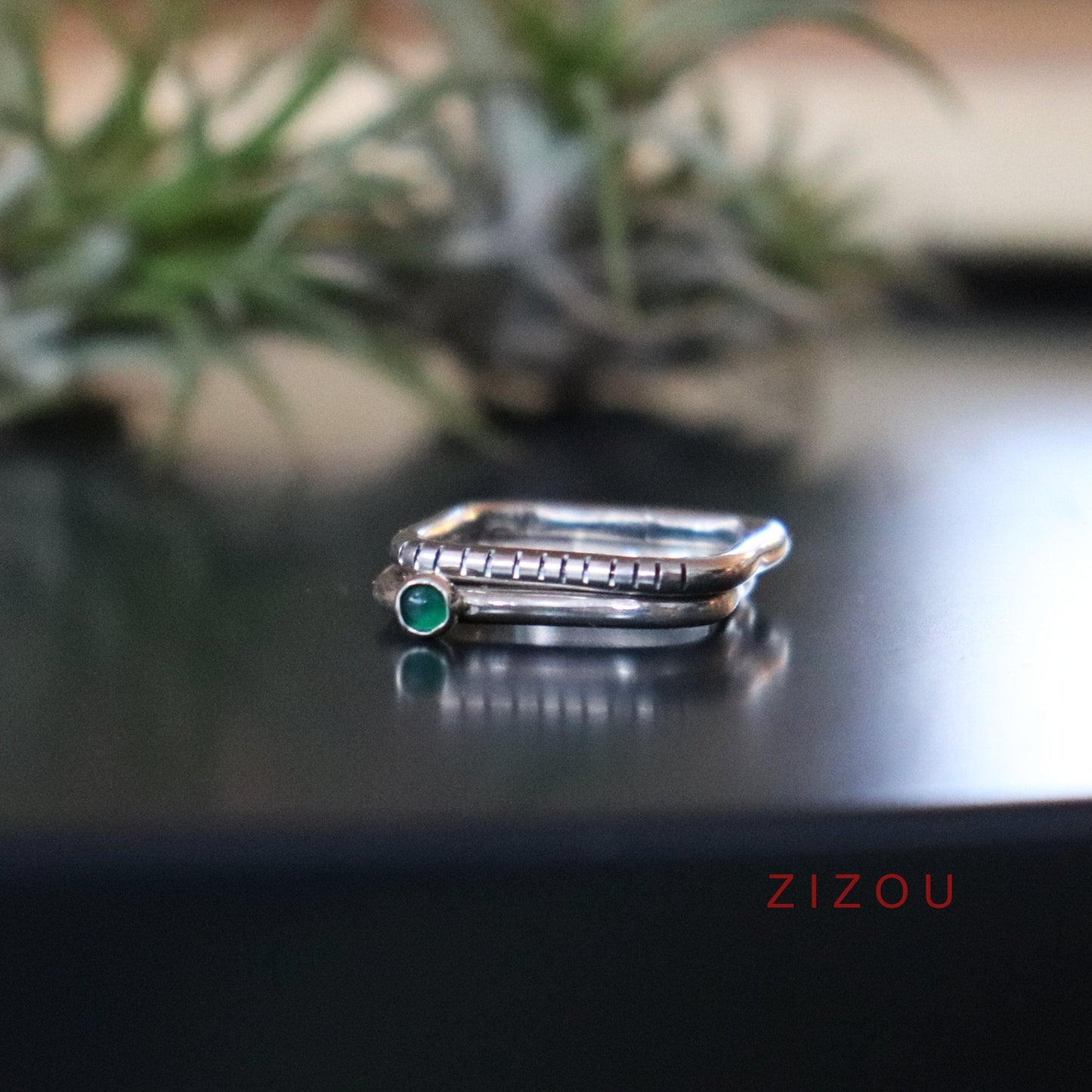 2-in-1 green onyx / square / ring