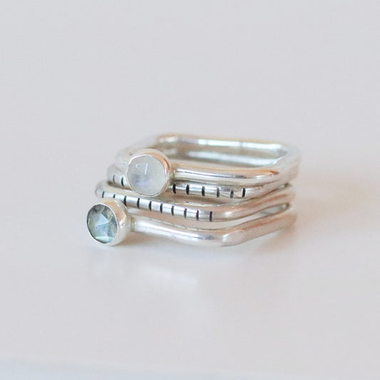 4U1 moonstone and labradorite / square / ring