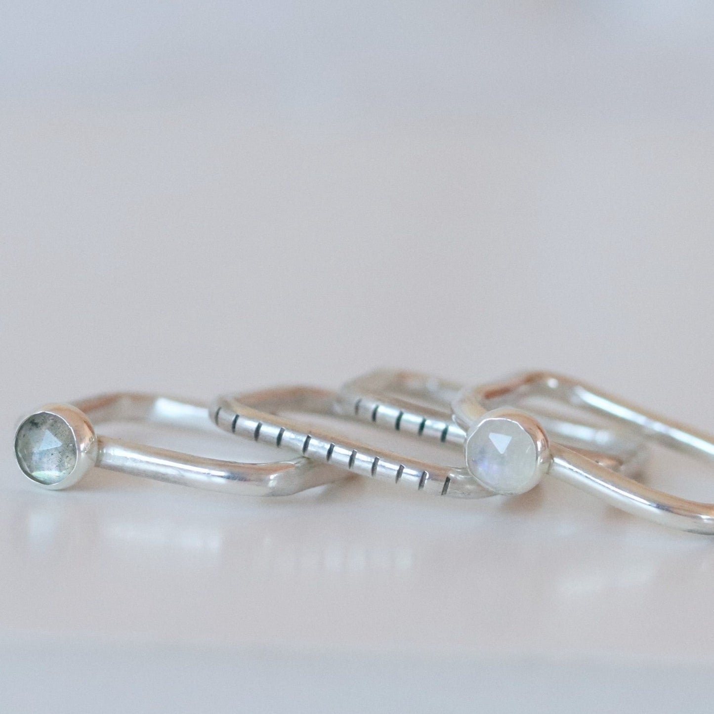 4U1 moonstone and labradorite / square / ring