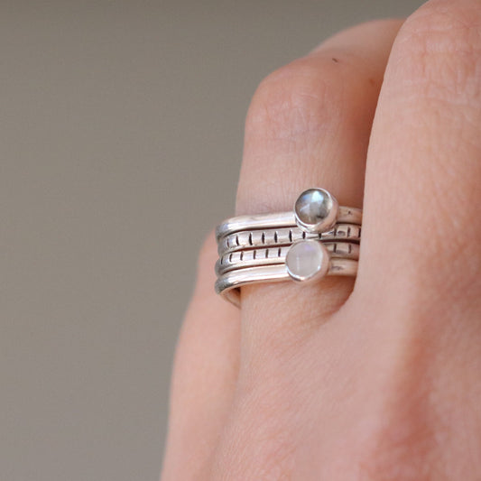 4U1 moonstone and labradorite / square / ring