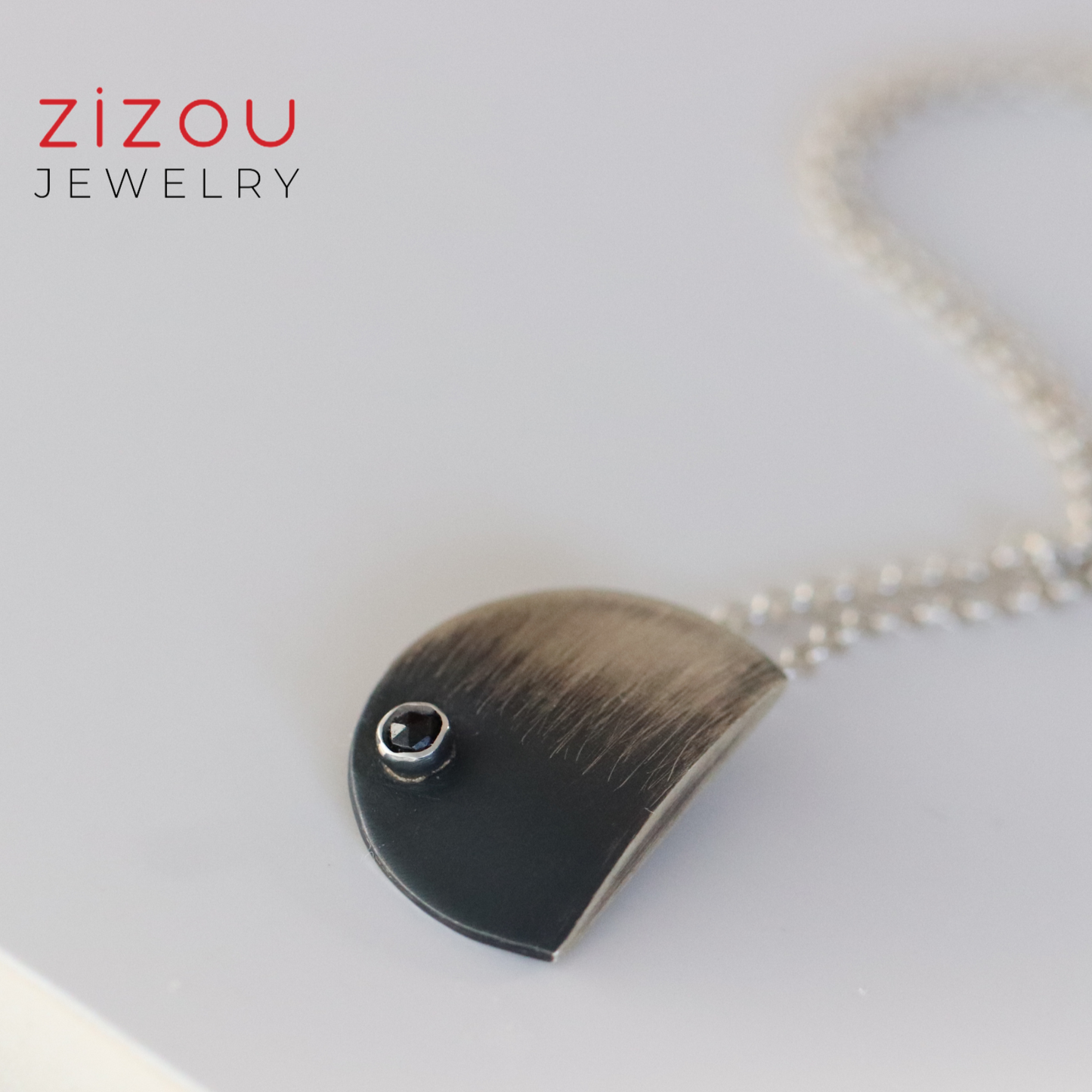 The Moon crescent / Black spinel / necklace